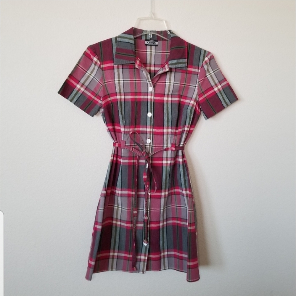 Urban Vibe| vintage plaid button down dress